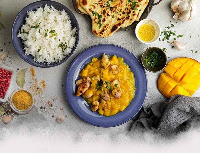 Arroz basmati con pollo y chutney de mango