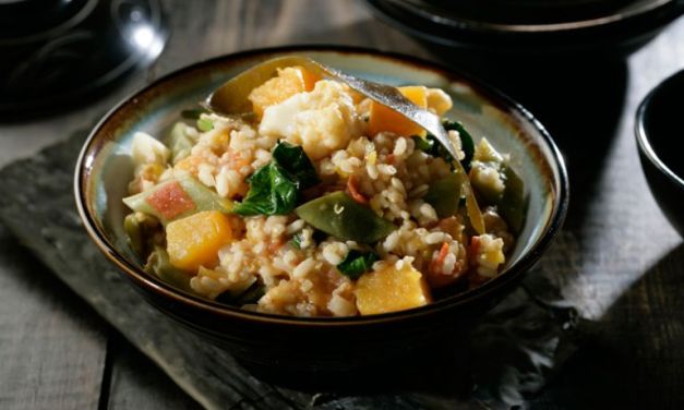 Arroz integral con quinoa, calabaza y alga kombu