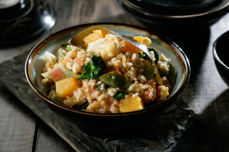 Arroz integral con quinoa, calabaza y alga kombu